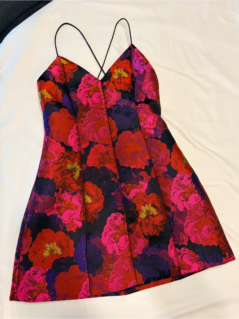 Alice + Olivia Tayla Structured Lantern Mini Dress Floral Jacquard Size 2